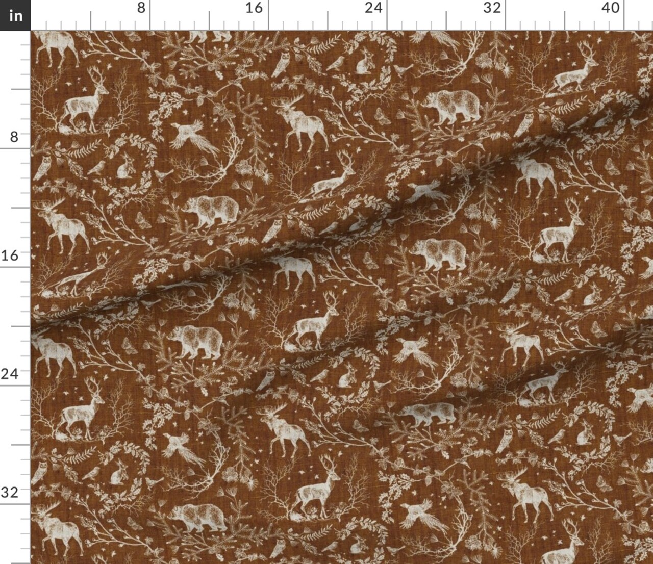 Forest Woodland Animals Nature Bear Deer Moose Owl Bear Pine Custom Printed Fabric by Spoonflower Various Fabrics by the Yard or Fat Quarter
